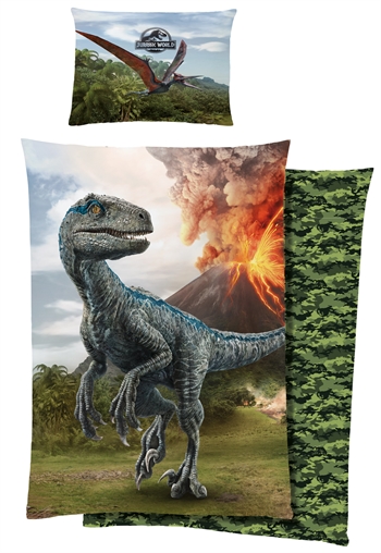 Billede af Dinosaur sengetøj - 140x200 cm - Jurassic World - Blue - Dynebetræk med 2 i 1 design - Sengesæt i 100% bomuld